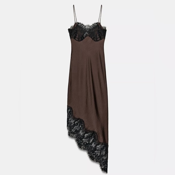 ZARA ASYMMETRIC SATIN LACE DRESS ZW COLLECTION - Picture 8 of 9